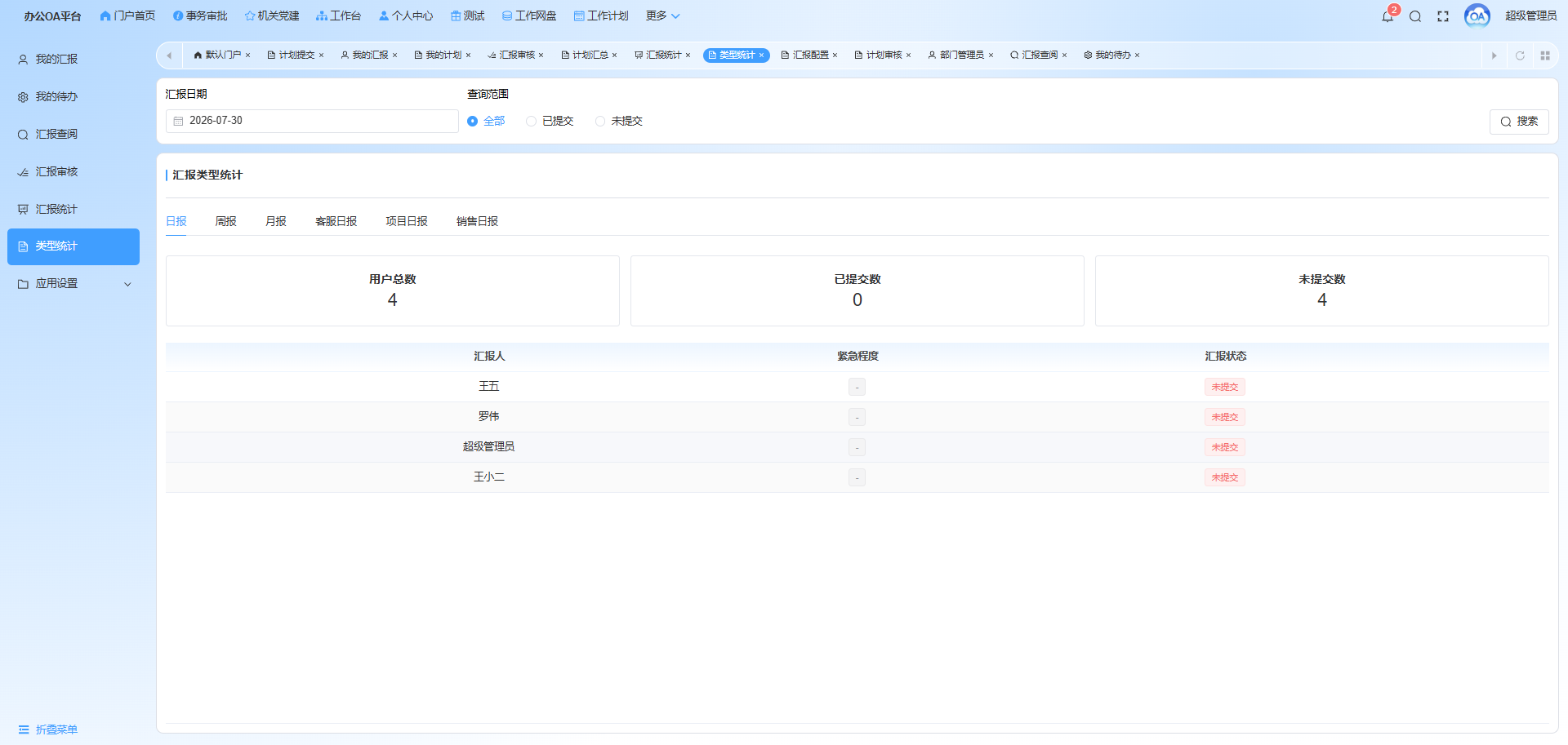 汇报类型分类统计